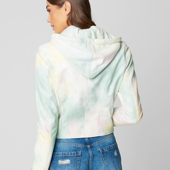 🌈BLANK NYC TIE DYE FAUX LEATHER JACKET WITH HOOD - Picture 4 of 7